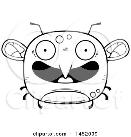 Clipart Graphic of a Cartoon Black and White Lineart Happy Mosquito Character Mascot - Royalty Free Vector Illustration by Cory Thoman