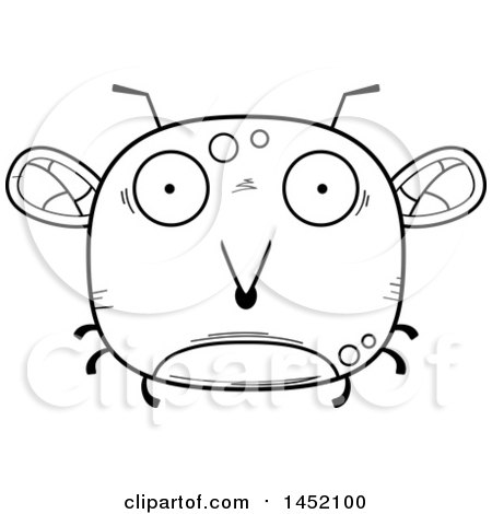 Clipart Graphic of a Cartoon Black and White Lineart Surprised Mosquito Character Mascot - Royalty Free Vector Illustration by Cory Thoman