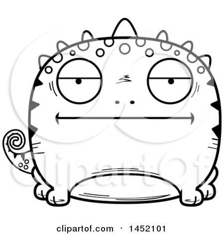 Clipart Graphic of a Cartoon Black and White Lineart Bored Lizard Character Mascot - Royalty Free Vector Illustration by Cory Thoman