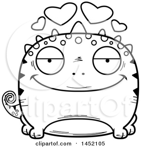 Clipart Graphic of a Cartoon Black and White Lineart Loving Lizard Character Mascot - Royalty Free Vector Illustration by Cory Thoman