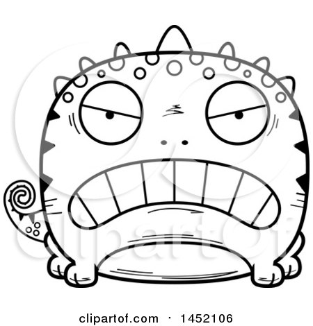 Clipart Graphic of a Cartoon Black and White Lineart Mad Lizard Character Mascot - Royalty Free Vector Illustration by Cory Thoman
