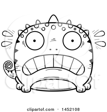 Clipart Graphic of a Cartoon Black and White Lineart Scared Lizard Character Mascot - Royalty Free Vector Illustration by Cory Thoman