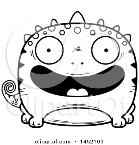 Clipart Graphic of a Cartoon Black and White Lineart Happy Lizard Character Mascot - Royalty Free Vector Illustration by Cory Thoman