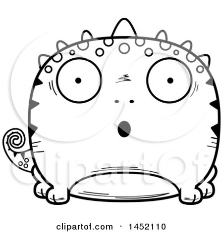 Clipart Graphic of a Cartoon Black and White Lineart Surprised Lizard Character Mascot - Royalty Free Vector Illustration by Cory Thoman
