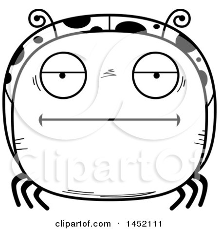 Clipart Graphic of a Cartoon Black and White Lineart Bored Ladybug Character Mascot - Royalty Free Vector Illustration by Cory Thoman