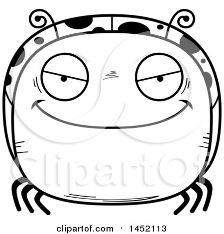 Clipart Graphic of a Cartoon Black and White Lineart Evil Ladybug Character Mascot - Royalty Free Vector Illustration by Cory Thoman