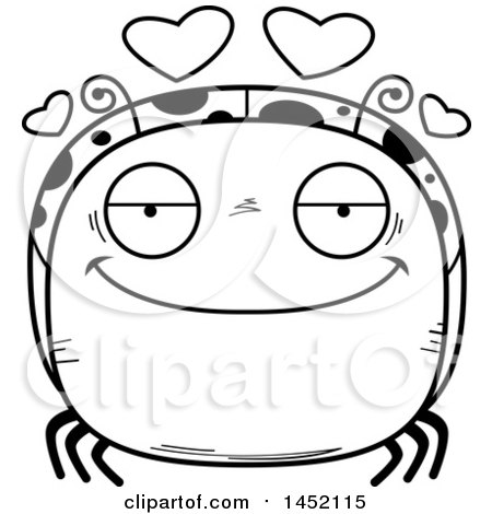 Clipart Graphic of a Cartoon Black and White Lineart Loving Ladybug Character Mascot - Royalty Free Vector Illustration by Cory Thoman