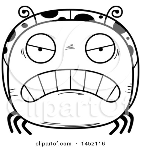 Clipart Graphic of a Cartoon Black and White Lineart Mad Ladybug Character Mascot - Royalty Free Vector Illustration by Cory Thoman