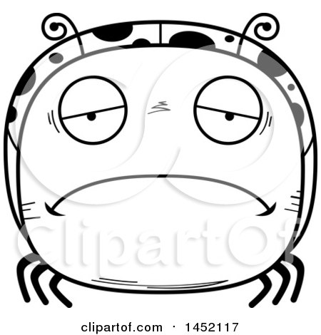 Clipart Graphic of a Cartoon Black and White Lineart Sad Ladybug Character Mascot - Royalty Free Vector Illustration by Cory Thoman