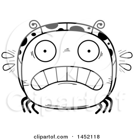Clipart Graphic of a Cartoon Black and White Lineart Scared Ladybug Character Mascot - Royalty Free Vector Illustration by Cory Thoman