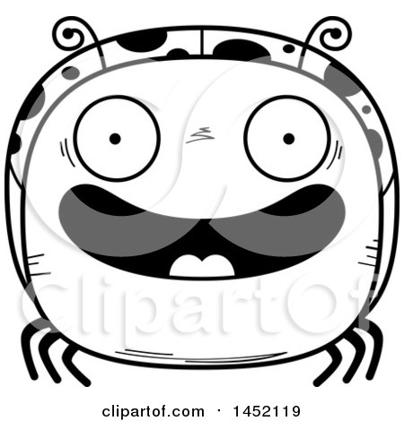 Clipart Graphic of a Cartoon Black and White Lineart Happy Ladybug Character Mascot - Royalty Free Vector Illustration by Cory Thoman