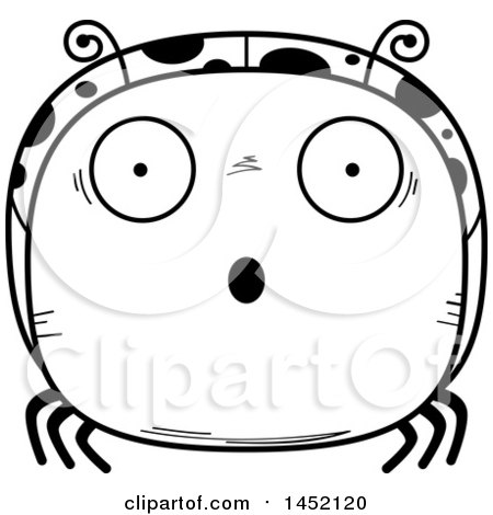 Clipart Graphic of a Cartoon Black and White Lineart Surprised Ladybug Character Mascot - Royalty Free Vector Illustration by Cory Thoman
