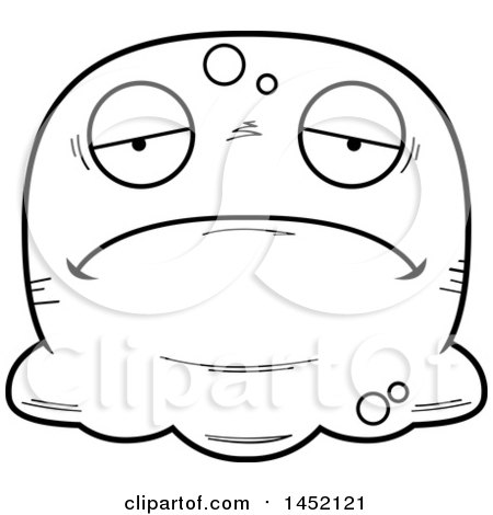 Clipart Graphic of a Cartoon Black and White Lineart Sad Blob Character Mascot - Royalty Free Vector Illustration by Cory Thoman