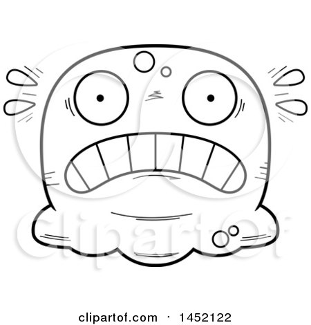 Clipart Graphic of a Cartoon Black and White Lineart Scared Blob Character Mascot - Royalty Free Vector Illustration by Cory Thoman