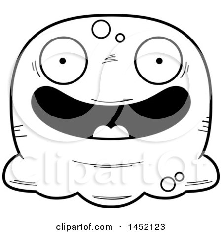 Clipart Graphic of a Cartoon Black and White Lineart Happy Blob Character Mascot - Royalty Free Vector Illustration by Cory Thoman
