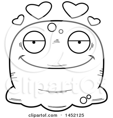Clipart Graphic of a Cartoon Black and White Lineart Loving Blob Character Mascot - Royalty Free Vector Illustration by Cory Thoman