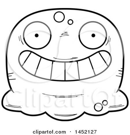 Clipart Graphic of a Cartoon Black and White Lineart Grinning Blob Character Mascot - Royalty Free Vector Illustration by Cory Thoman
