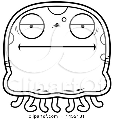 Clipart Graphic of a Cartoon Black and White Lineart Bored Jellyfish Character Mascot - Royalty Free Vector Illustration by Cory Thoman