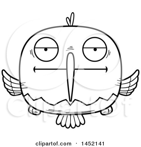 Clipart Graphic of a Cartoon Black and White Lineart Bored Hummingbird Character Mascot - Royalty Free Vector Illustration by Cory Thoman