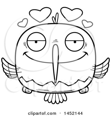 Clipart Graphic of a Cartoon Black and White Lineart Loving Hummingbird Character Mascot - Royalty Free Vector Illustration by Cory Thoman