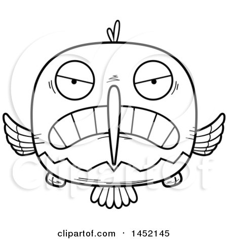 Clipart Graphic of a Cartoon Black and White Lineart Mad Hummingbird Character Mascot - Royalty Free Vector Illustration by Cory Thoman