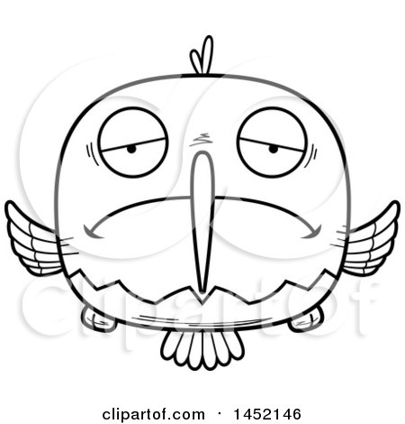 Clipart Graphic of a Cartoon Black and White Lineart Sad Hummingbird Character Mascot - Royalty Free Vector Illustration by Cory Thoman