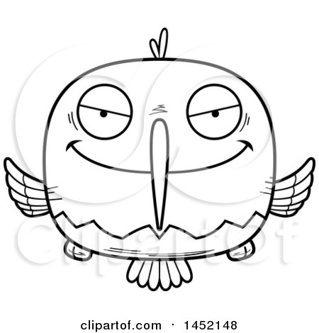 Clipart Graphic of a Cartoon Black and White Lineart Sly Hummingbird Character Mascot - Royalty Free Vector Illustration by Cory Thoman