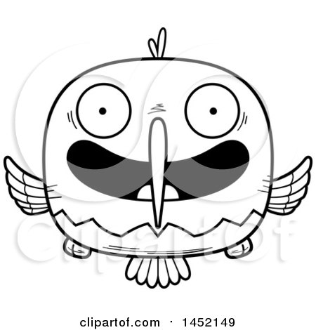 Clipart Graphic of a Cartoon Black and White Lineart Happy Hummingbird Character Mascot - Royalty Free Vector Illustration by Cory Thoman