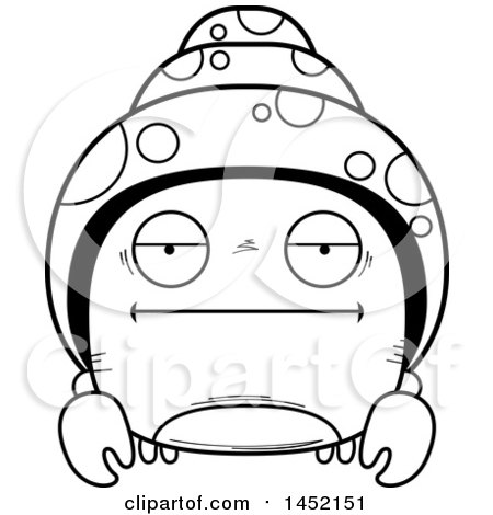Clipart Graphic of a Cartoon Black and White Lineart Bored Hermit Crab Character Mascot - Royalty Free Vector Illustration by Cory Thoman