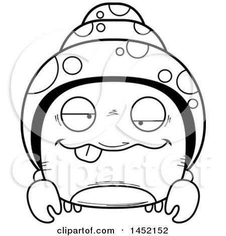 Clipart Graphic of a Cartoon Black and White Lineart Drunk Hermit Crab Character Mascot - Royalty Free Vector Illustration by Cory Thoman