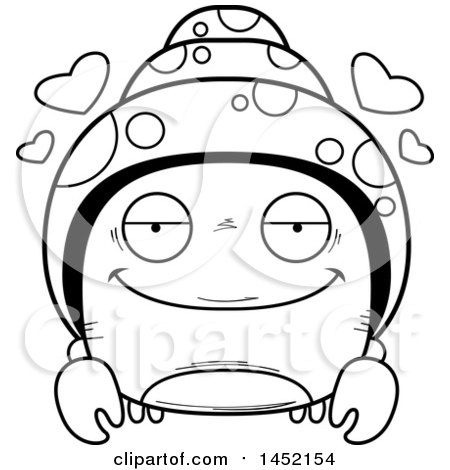Clipart Graphic of a Cartoon Black and White Lineart Loving Hermit Crab Character Mascot - Royalty Free Vector Illustration by Cory Thoman