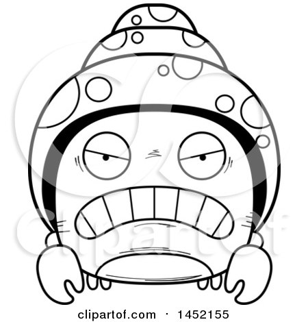 Clipart Graphic of a Cartoon Black and White Lineart Mad Hermit Crab Character Mascot - Royalty Free Vector Illustration by Cory Thoman
