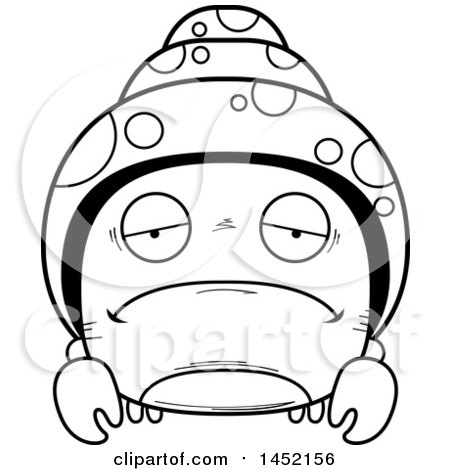 Clipart Graphic of a Cartoon Black and White Lineart Sad Hermit Crab Character Mascot - Royalty Free Vector Illustration by Cory Thoman