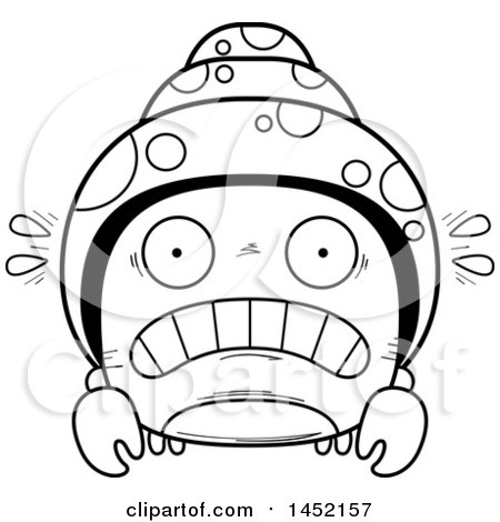Clipart Graphic of a Cartoon Black and White Lineart Scared Hermit Crab Character Mascot - Royalty Free Vector Illustration by Cory Thoman