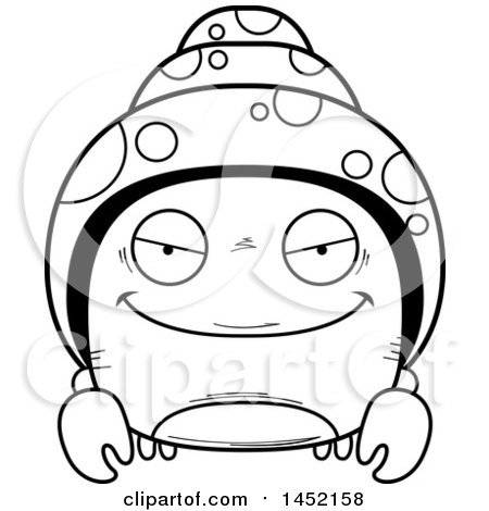 Clipart Graphic of a Cartoon Black and White Lineart Sly Hermit Crab Character Mascot - Royalty Free Vector Illustration by Cory Thoman