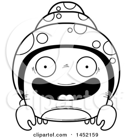Clipart Graphic of a Cartoon Black and White Lineart Happy Hermit Crab Character Mascot - Royalty Free Vector Illustration by Cory Thoman