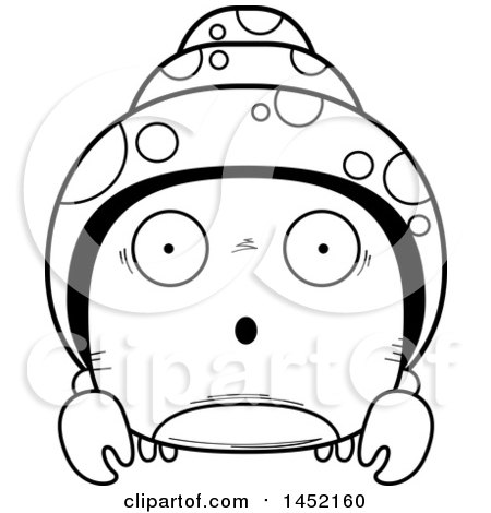 Clipart Graphic of a Cartoon Black and White Lineart Surprised Hermit Crab Character Mascot - Royalty Free Vector Illustration by Cory Thoman
