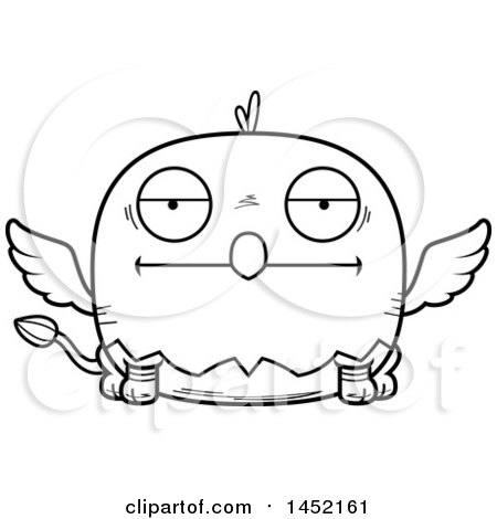 Clipart Graphic of a Cartoon Black and White Lineart Bored Griffin Character Mascot - Royalty Free Vector Illustration by Cory Thoman