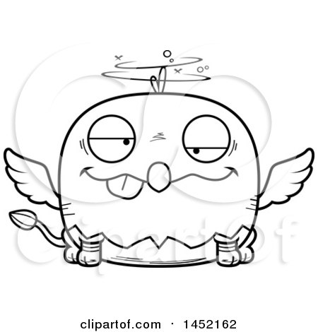 Clipart Graphic of a Cartoon Black and White Lineart Drunk Griffin Character Mascot - Royalty Free Vector Illustration by Cory Thoman