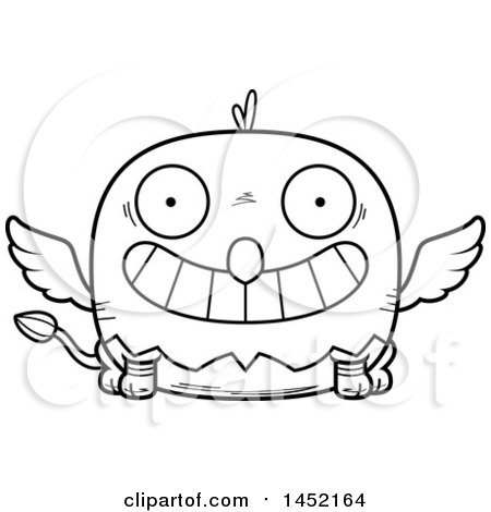 Clipart Graphic of a Cartoon Black and White Lineart Grinning Griffin Character Mascot - Royalty Free Vector Illustration by Cory Thoman