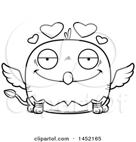 Clipart Graphic of a Cartoon Black and White Lineart Loving Griffin Character Mascot - Royalty Free Vector Illustration by Cory Thoman