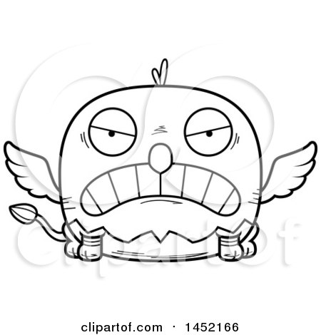 Clipart Graphic of a Cartoon Black and White Lineart Mad Griffin Character Mascot - Royalty Free Vector Illustration by Cory Thoman