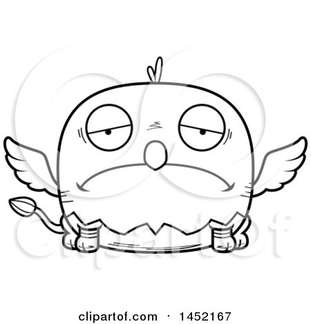 Clipart Graphic of a Cartoon Black and White Lineart Sad Griffin Character Mascot - Royalty Free Vector Illustration by Cory Thoman