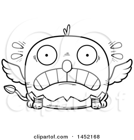 Clipart Graphic of a Cartoon Black and White Lineart Scared Griffin Character Mascot - Royalty Free Vector Illustration by Cory Thoman