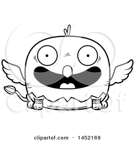 Clipart Graphic of a Cartoon Black and White Lineart Happy Griffin Character Mascot - Royalty Free Vector Illustration by Cory Thoman