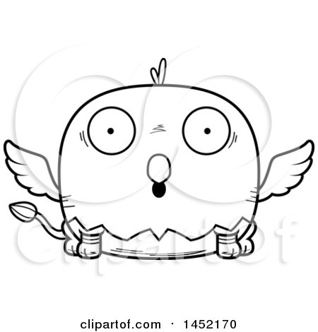 Clipart Graphic of a Cartoon Black and White Lineart Surprised Griffin Character Mascot - Royalty Free Vector Illustration by Cory Thoman