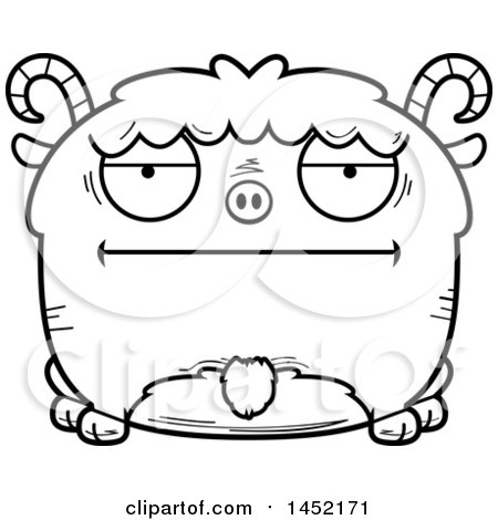 Clipart Graphic of a Cartoon Black and White Lineart Bored Goat Character Mascot - Royalty Free Vector Illustration by Cory Thoman