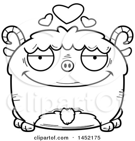 Clipart Graphic of a Cartoon Black and White Lineart Loving Goat Character Mascot - Royalty Free Vector Illustration by Cory Thoman