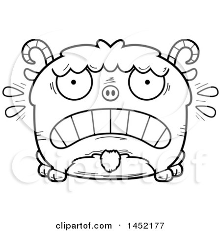 Clipart Graphic of a Cartoon Black and White Lineart Scared Goat Character Mascot - Royalty Free Vector Illustration by Cory Thoman