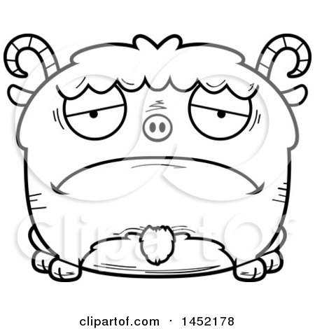 Clipart Graphic of a Cartoon Black and White Lineart Sad Goat Character Mascot - Royalty Free Vector Illustration by Cory Thoman